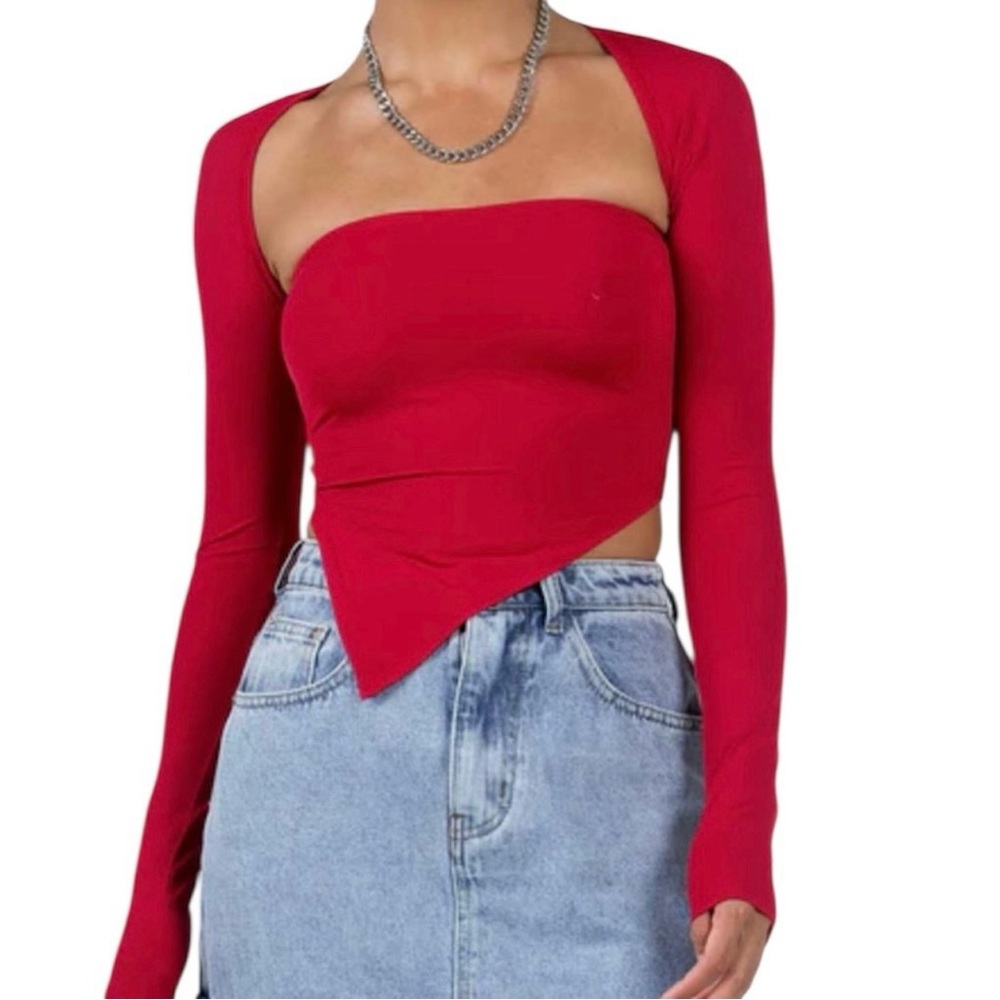NWT Princess Polly Red 2 Pc Bolero Tube Top Strapless Asymmetrical M 8